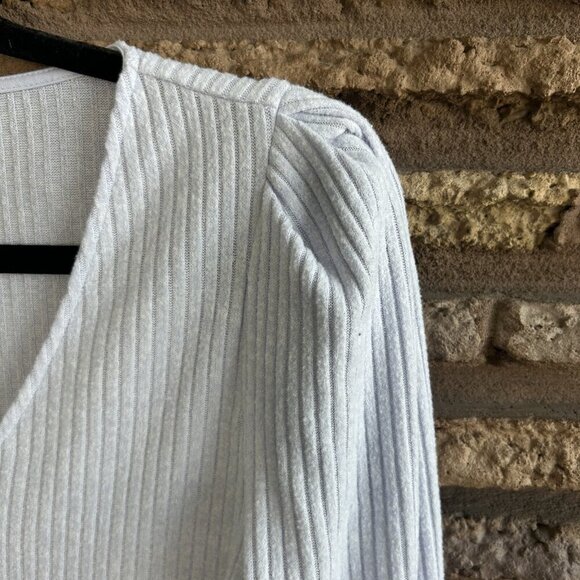 J. Crew Light Blue Ribbed Knit Puffed Sleeves V Neck Casual Sweater Size Small - Picture 5 of 7